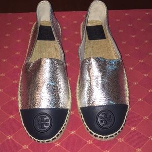 New Tory Burch Espadrilles Size 9 1/2 Navy Silver